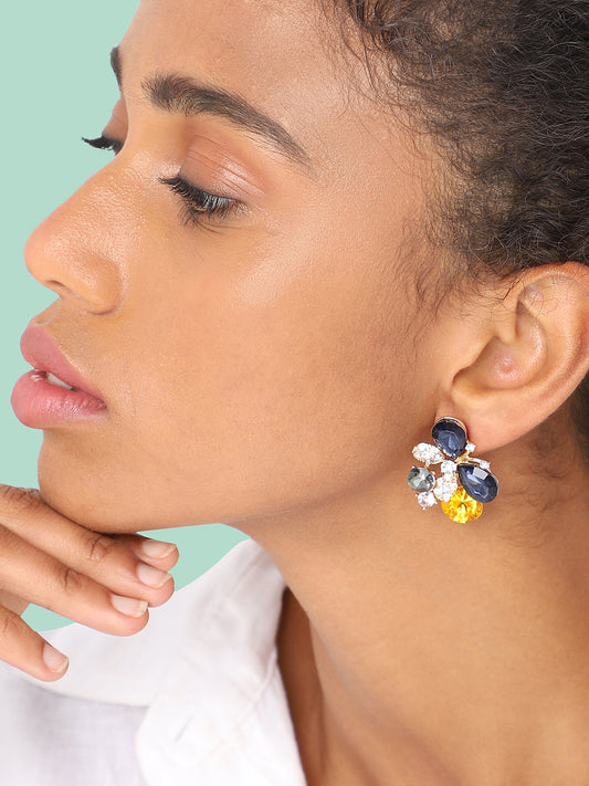 GOLD PLATED PARTY DESIGNER STONE HOOP EARRING FOR WOMEN
