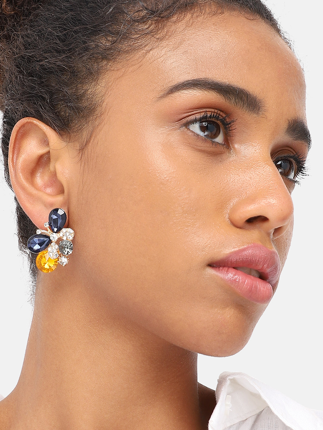 GOLD PLATED PARTY DESIGNER STONE HOOP EARRING FOR WOMEN