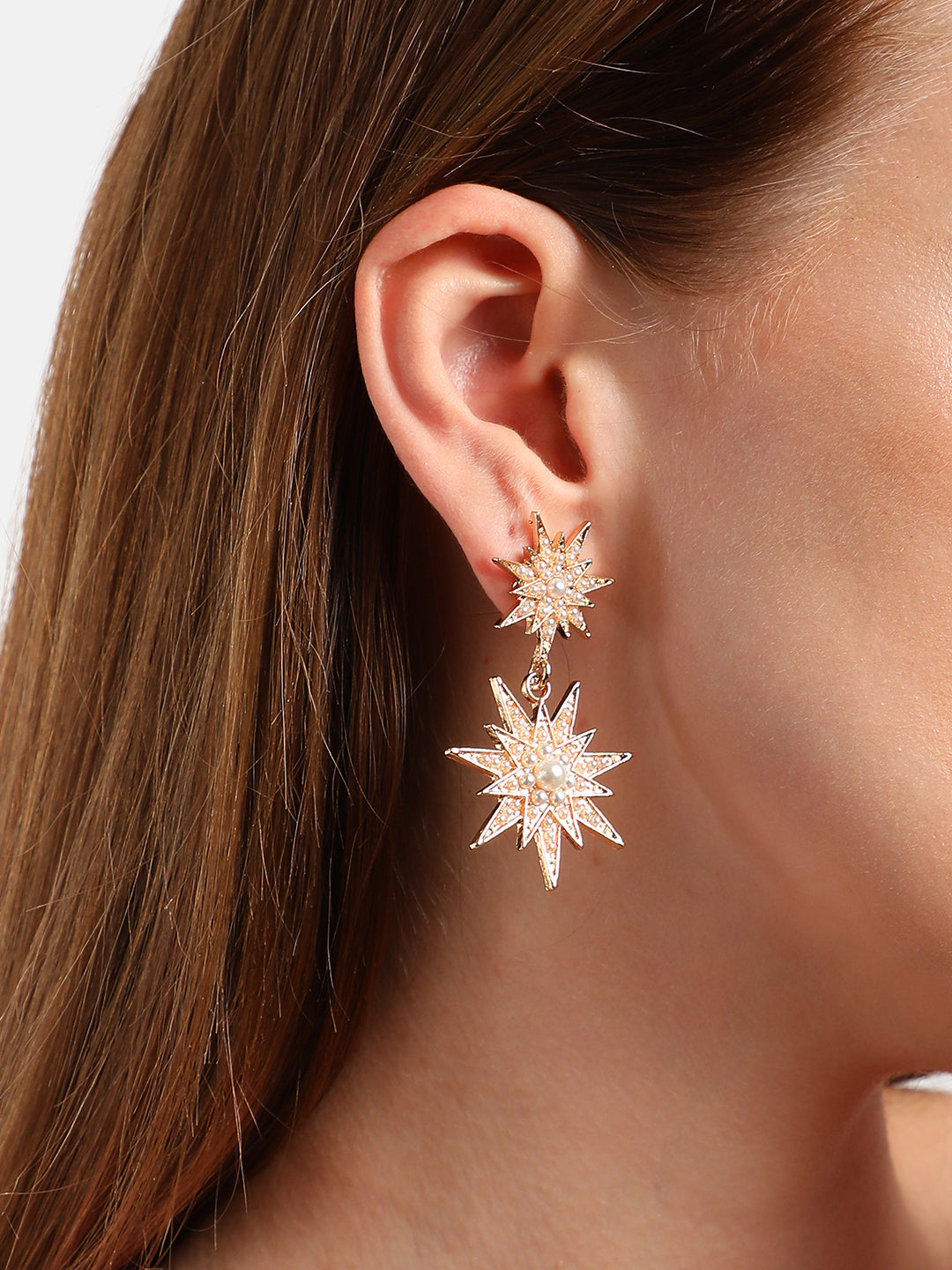 GOLD PLATED PARTY DESIGNER STONE DROP EARRING FOR WOMEN