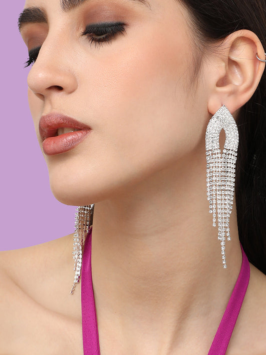 Silver Plated Designer Stone Party Drop Earring For Women