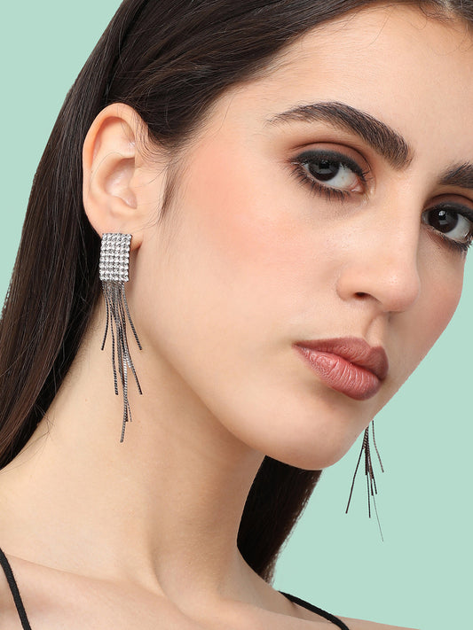 Silver Plated Designer Stone Party Drop Earring For Women