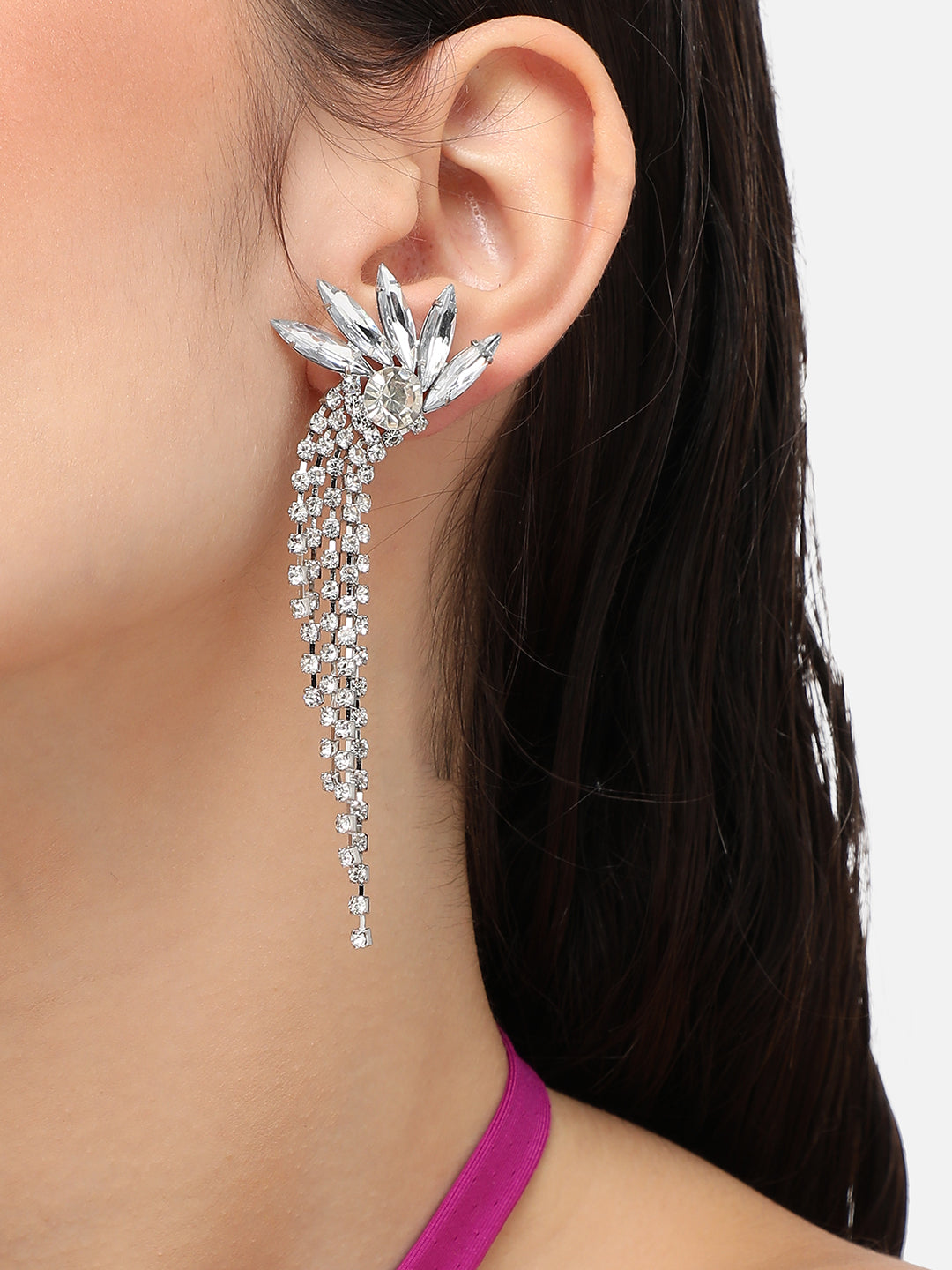 Silver Plated Designer Stone Party Drop Earring For Women