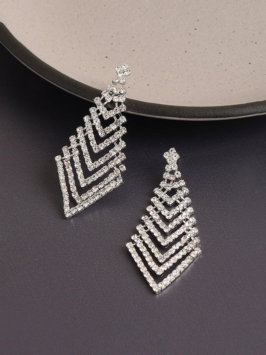 Silver Plated Designer Stone Party Drop Earring For Women