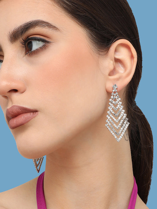 Silver Plated Designer Stone Party Drop Earring For Women