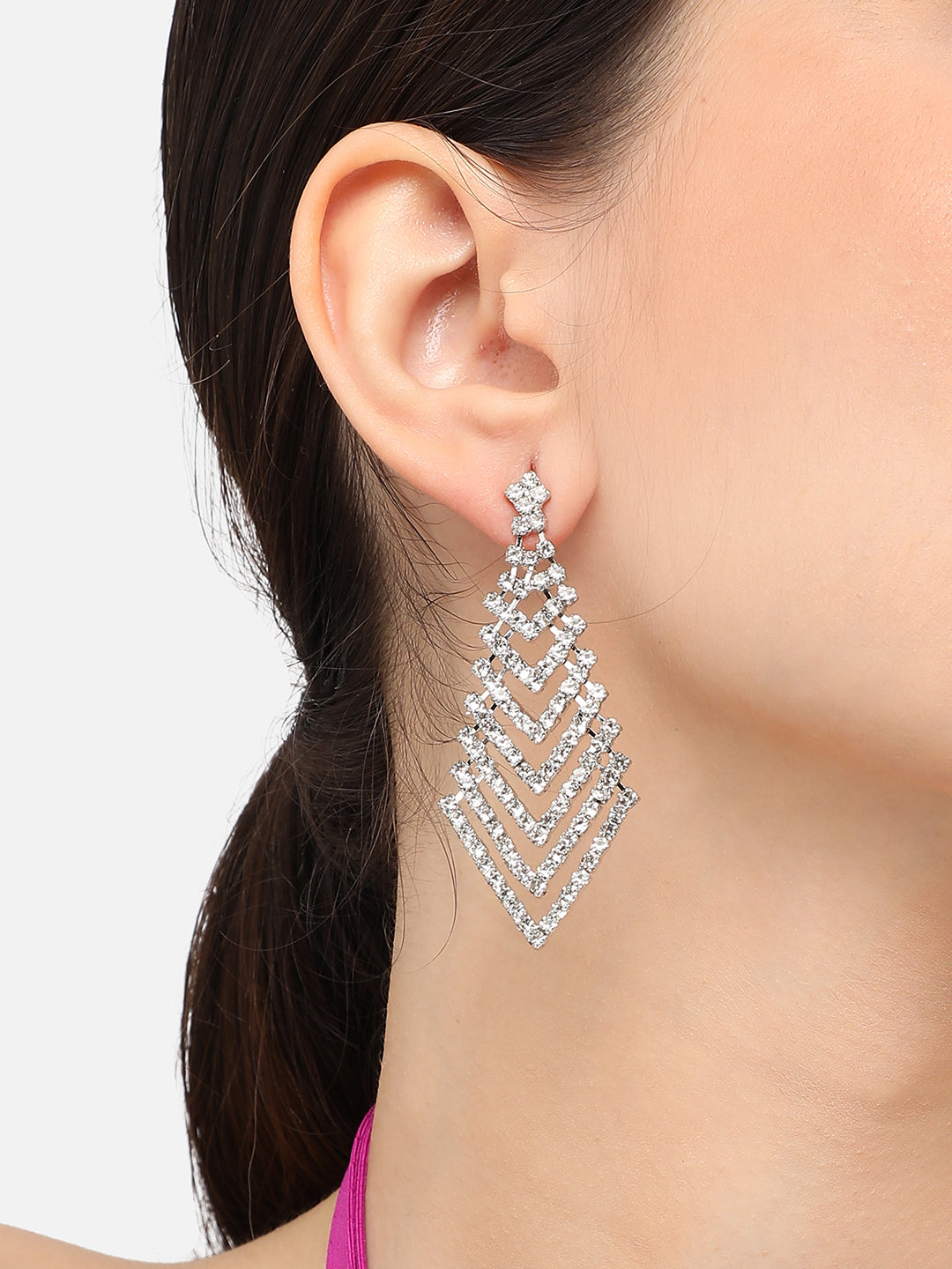 Silver Plated Designer Stone Party Drop Earring For Women