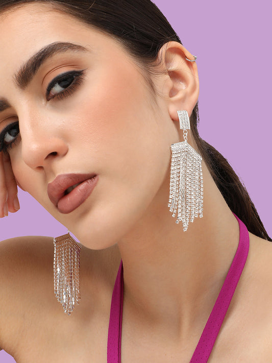 Silver Plated Designer Stone Party Drop Earring For Women