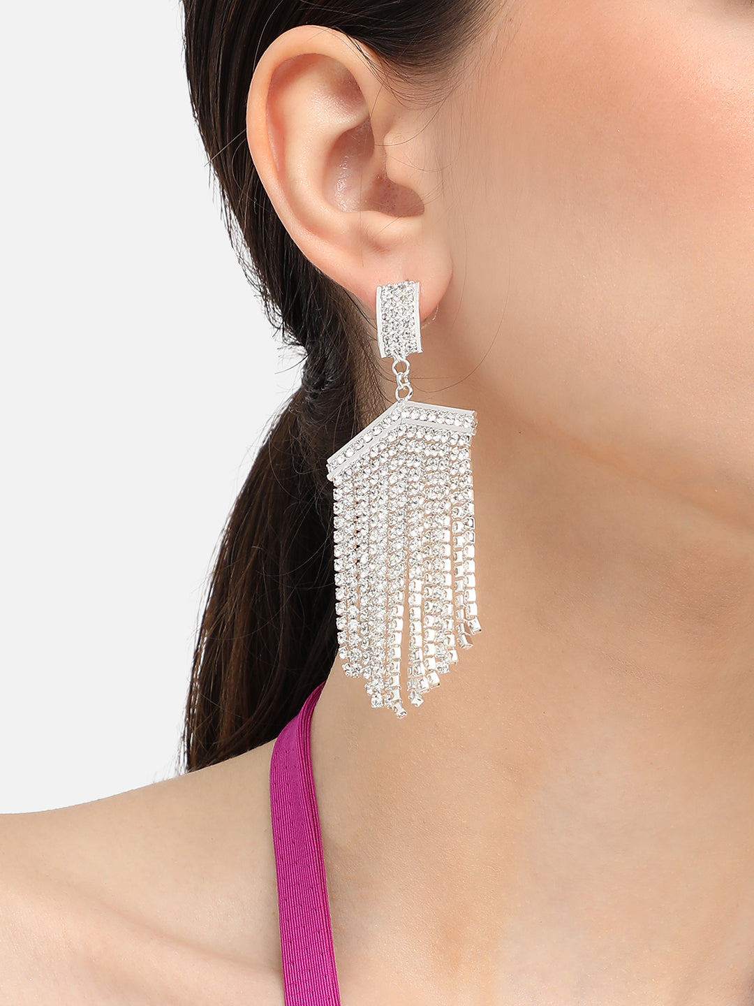 Silver Plated Designer Stone Party Drop Earring For Women