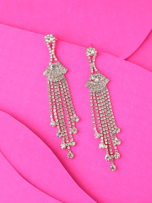 Silver Plated Designer Stone Party Drop Earring For Women