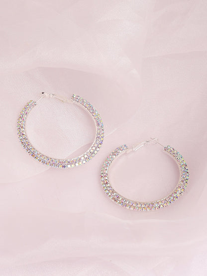 Silver Plated Designer Stone Party Hoop Earring For Women