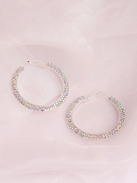 Silver Plated Designer Stone Party Hoop Earring For Women