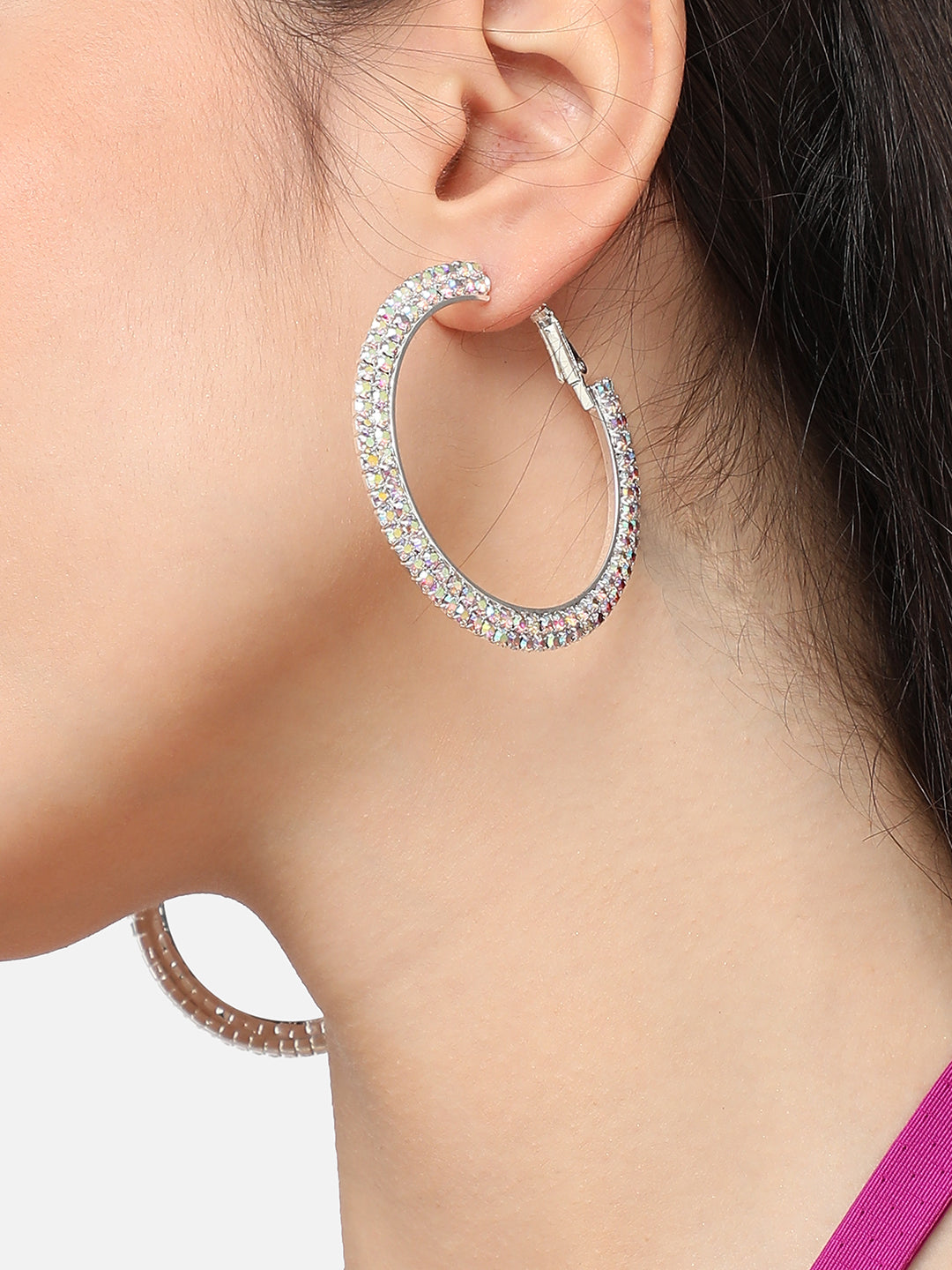 Silver Plated Designer Stone Party Hoop Earring For Women