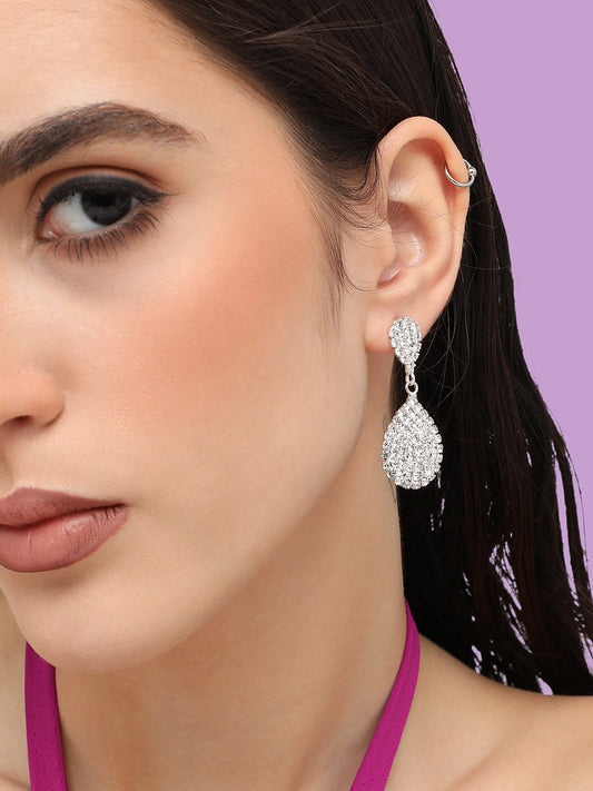 Silver Plated Designer Stone Party Drop Earring For Women