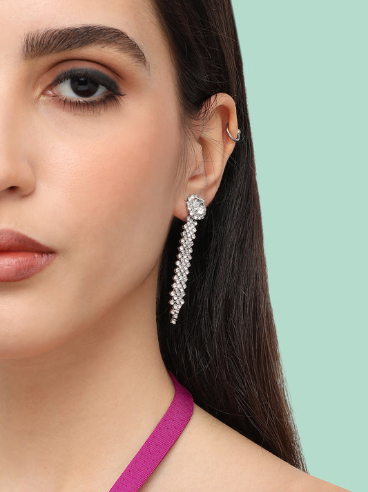 Silver Plated Designer Stone Party Drop Earring For Women