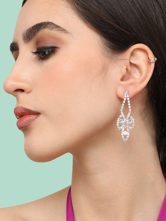 Silver Plated Designer Stone Party Drop Earring For Women