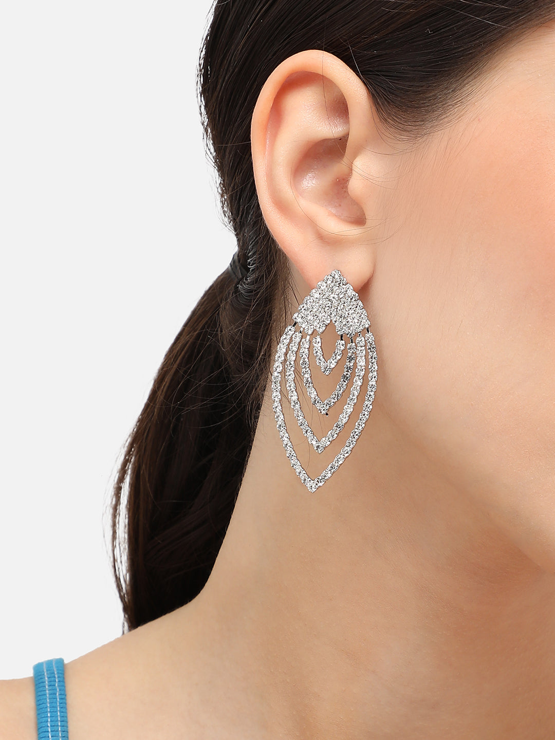 Silver Plated Designer Stone Party Drop Earring For Women