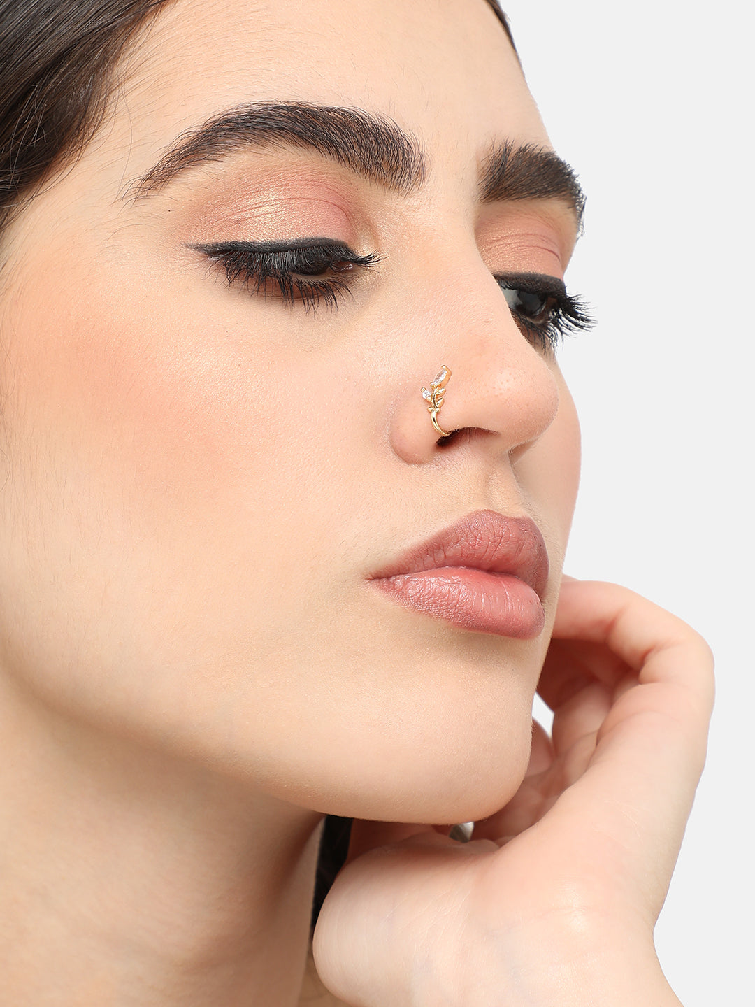 Gold Plated Designer Stone Nose Pin For Women