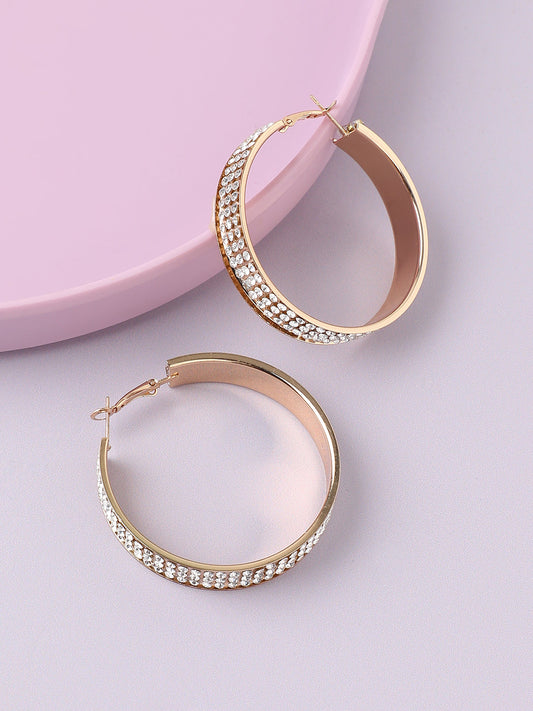 GOLD PLATED DESIGNER STONE CASUAL HOOP EARRING FOR WOMEN