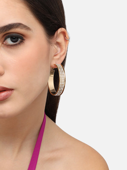 GOLD PLATED DESIGNER STONE CASUAL HOOP EARRING FOR WOMEN