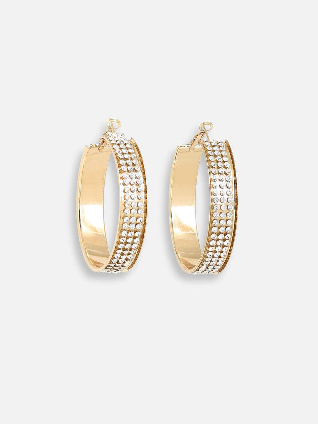 GOLD PLATED DESIGNER STONE CASUAL HOOP EARRING FOR WOMEN