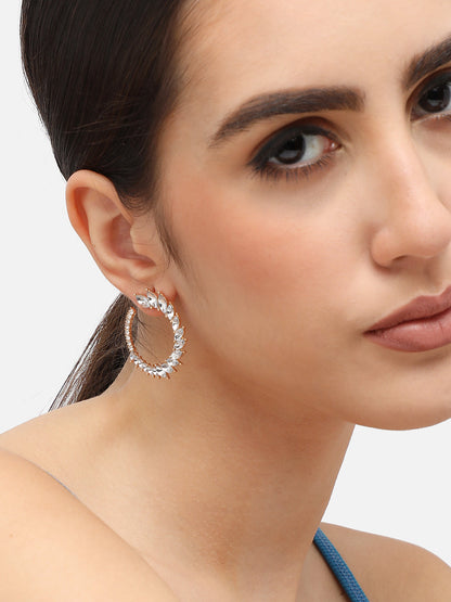 Silver Plated Designer Stone Party Hoop Earring For Women