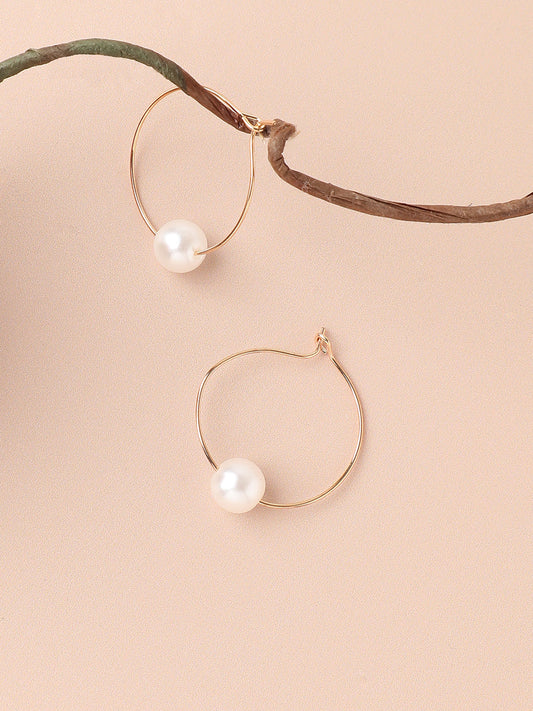 Gold Plated Pearls Casual Hoop Earring For Women