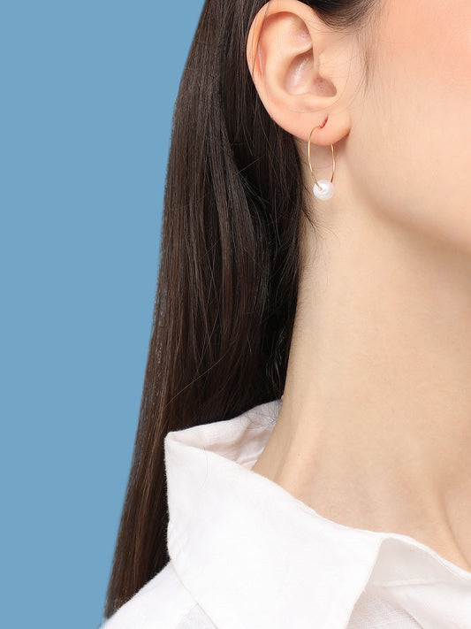 Gold Plated Pearls Casual Hoop Earring For Women