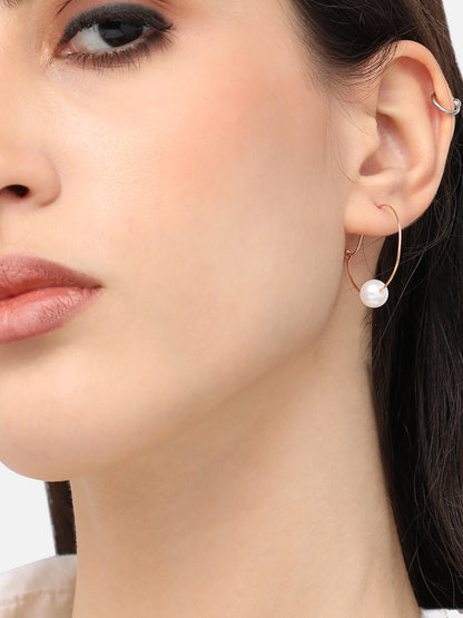 Gold Plated Pearls Casual Hoop Earring For Women