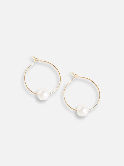 Gold Plated Pearls Casual Hoop Earring For Women