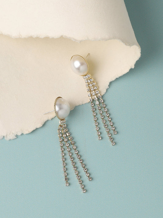 Gold Plated Pearls Casual Drop Earring For Women