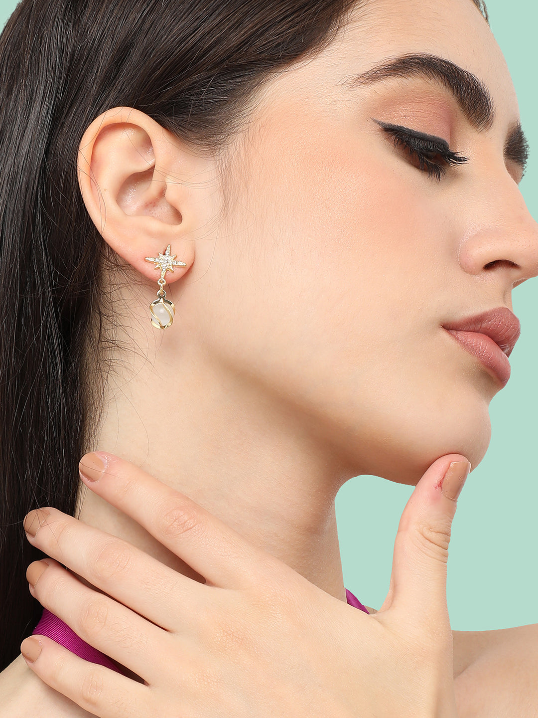 Gold Plated Designer Stone Party Drop Earring For Women