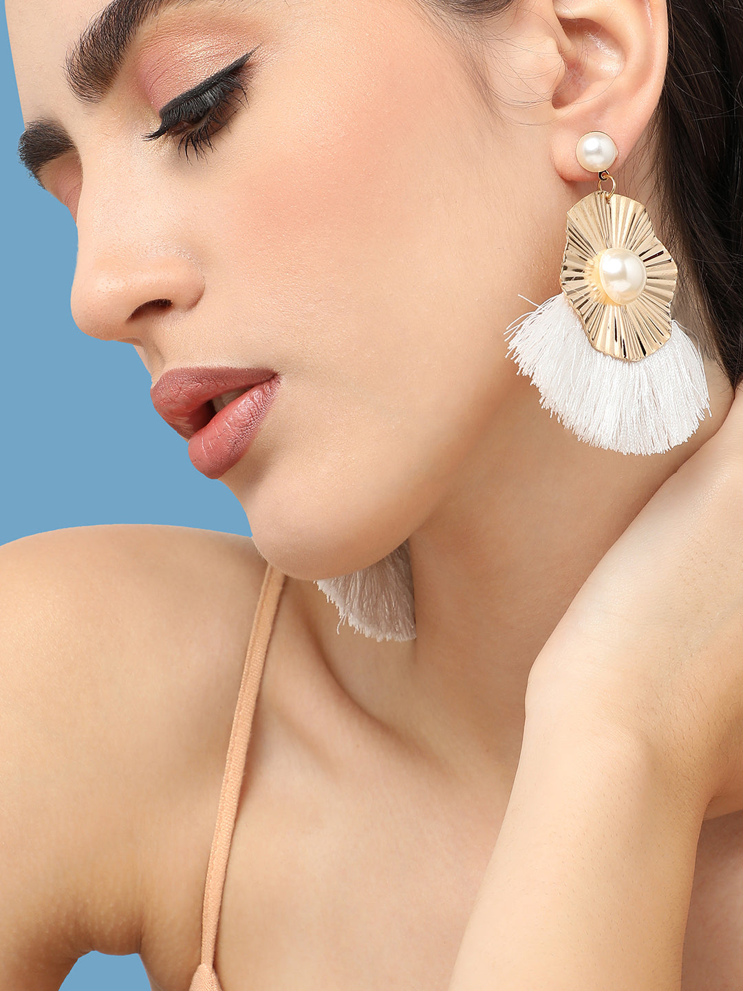 Gold Plated Pearls Party Drop Earring For Women