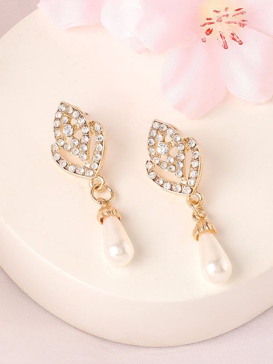 Gold Plated Pearls Party Drop Earring For Women