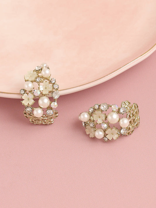 Gold Plated Pearls Party Stud For Women