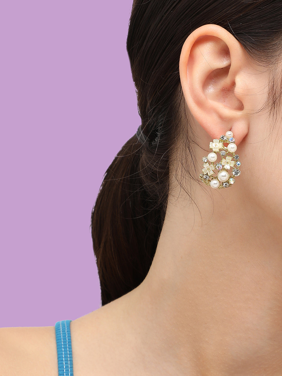 Gold Plated Pearls Party Stud For Women