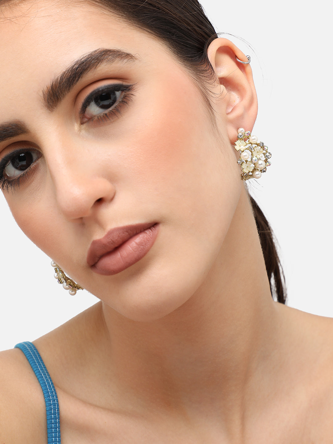 Gold Plated Pearls Party Stud For Women