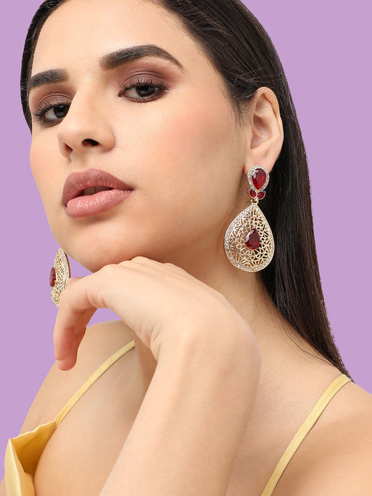 Gold Plated Designer Stone Party Drop Earring For Women