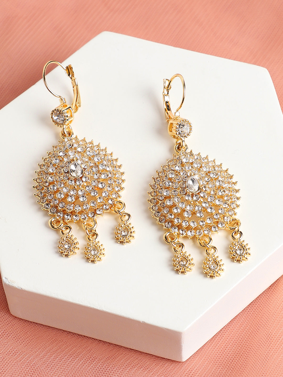 Gold Plated Designer Stone Party Drop Earring For Women