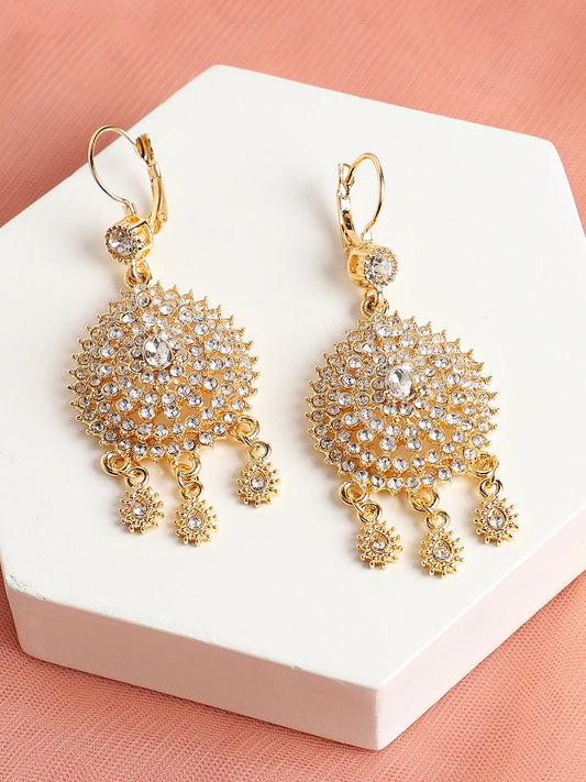Gold Plated Designer Stone Party Drop Earring For Women