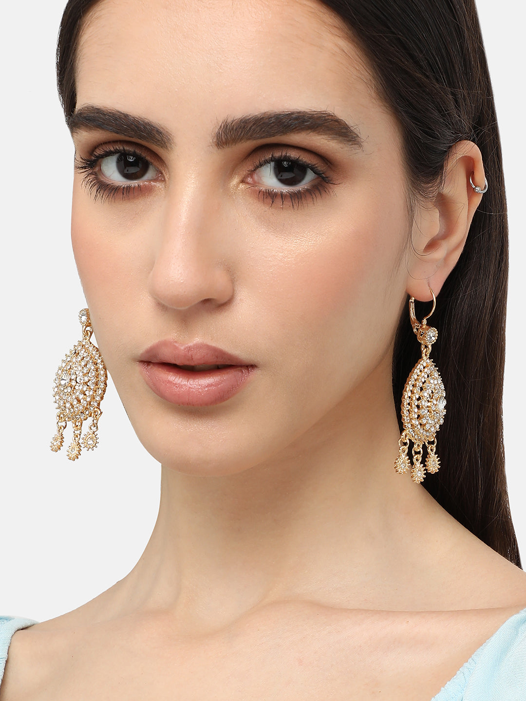 Gold Plated Designer Stone Party Drop Earring For Women