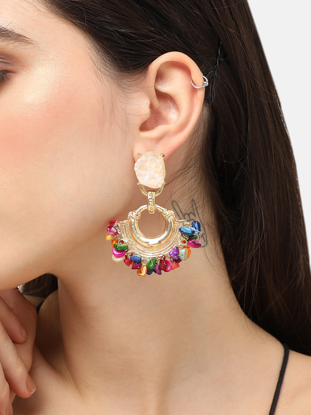 Gold Plated Designer Stone Party Drop Earring For Women