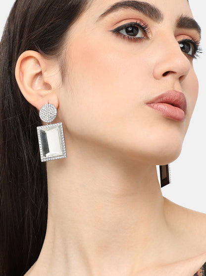 Silver Plated Designer Stone Party Drop Earring For Women