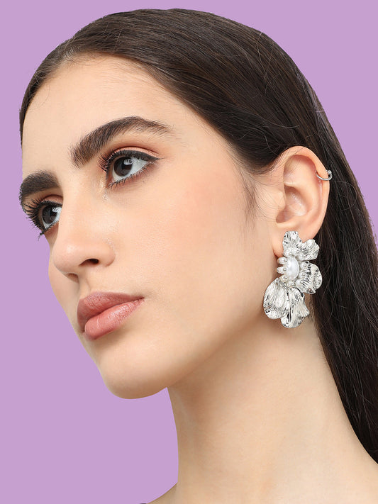 Silver Plated Pearls Party Drop Earring For Women