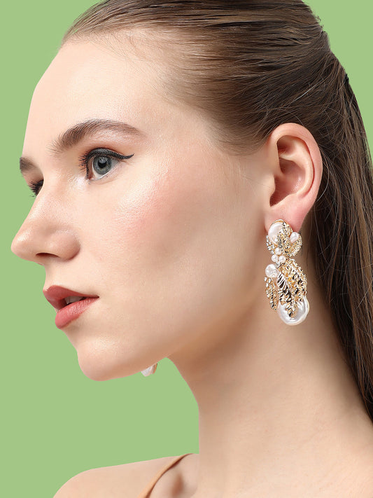 GOLD PLATED PARTY DESIGNER STONE DROP EARRING FOR WOMEN