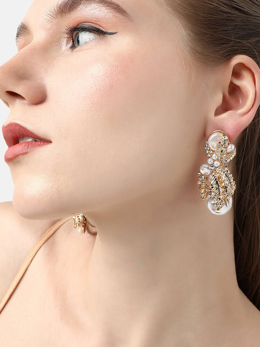 GOLD PLATED PARTY DESIGNER STONE DROP EARRING FOR WOMEN