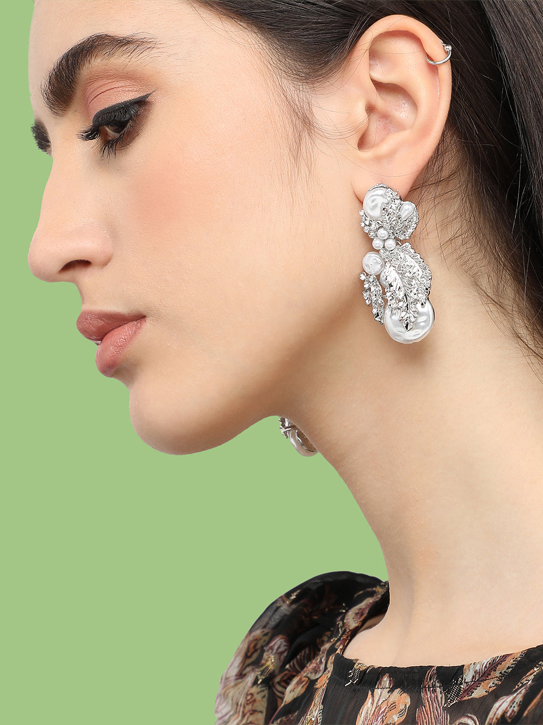 Silver Plated Pearls Party Drop Earring For Women