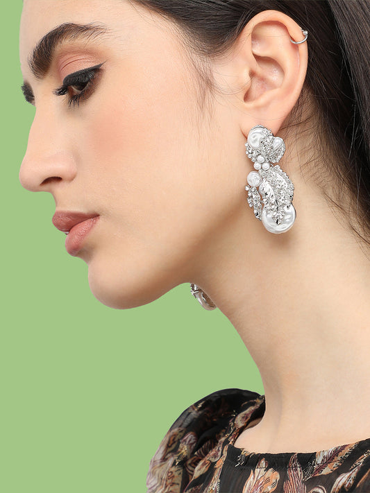 Silver Plated Pearls Party Drop Earring For Women