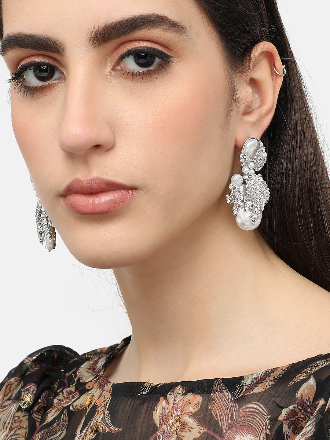 Silver Plated Pearls Party Drop Earring For Women