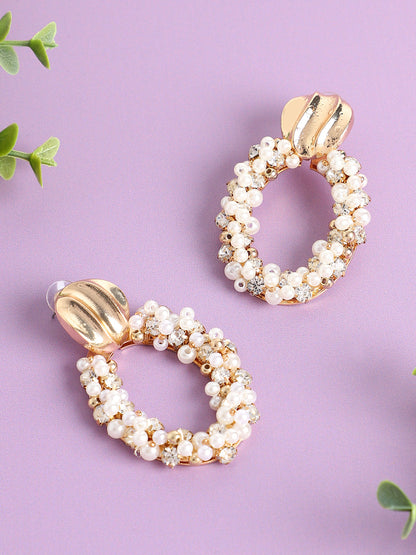 Gold Plated Pearls Party Drop Earring For Women