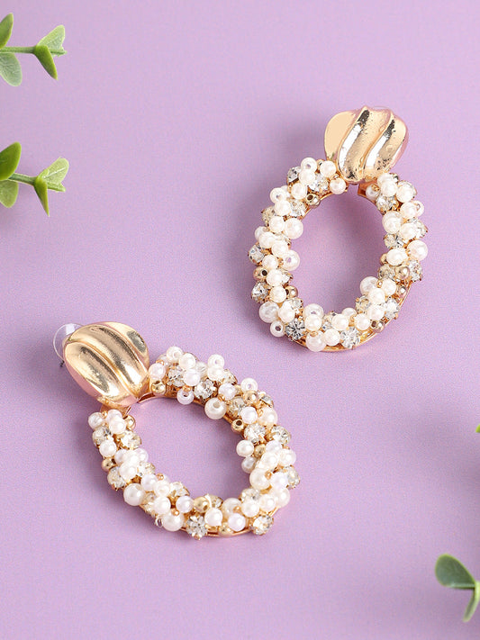 Gold Plated Pearls Party Drop Earring For Women