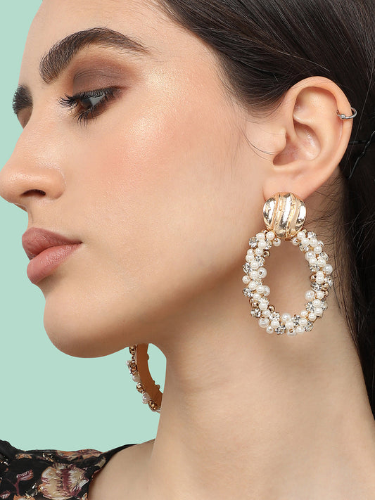 Gold Plated Pearls Party Drop Earring For Women